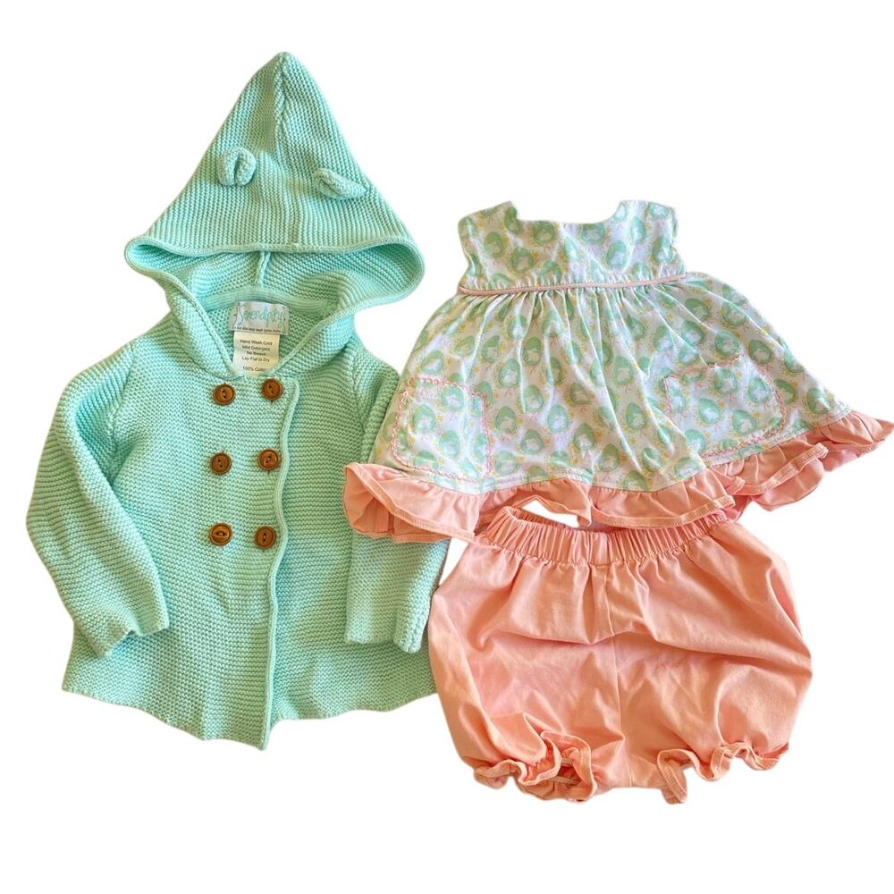 Shrimp & Grits Kids Baby Girls Easter Bunny Ruffle Bow Sweater Outfit Set 12m